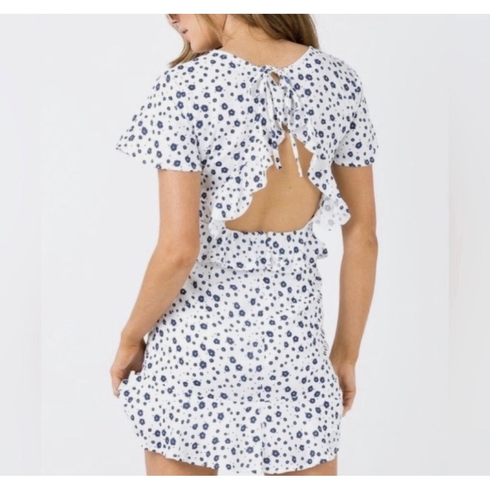 Princess Polly White Navy Nate Floral Brunch Date Night Mini Dress Size 0 US - Picture 3 of 9